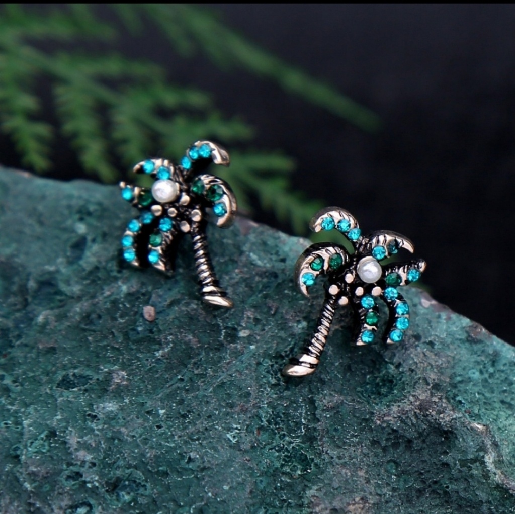Coconut Tree Flaux Pearl Rhinestone Earrings